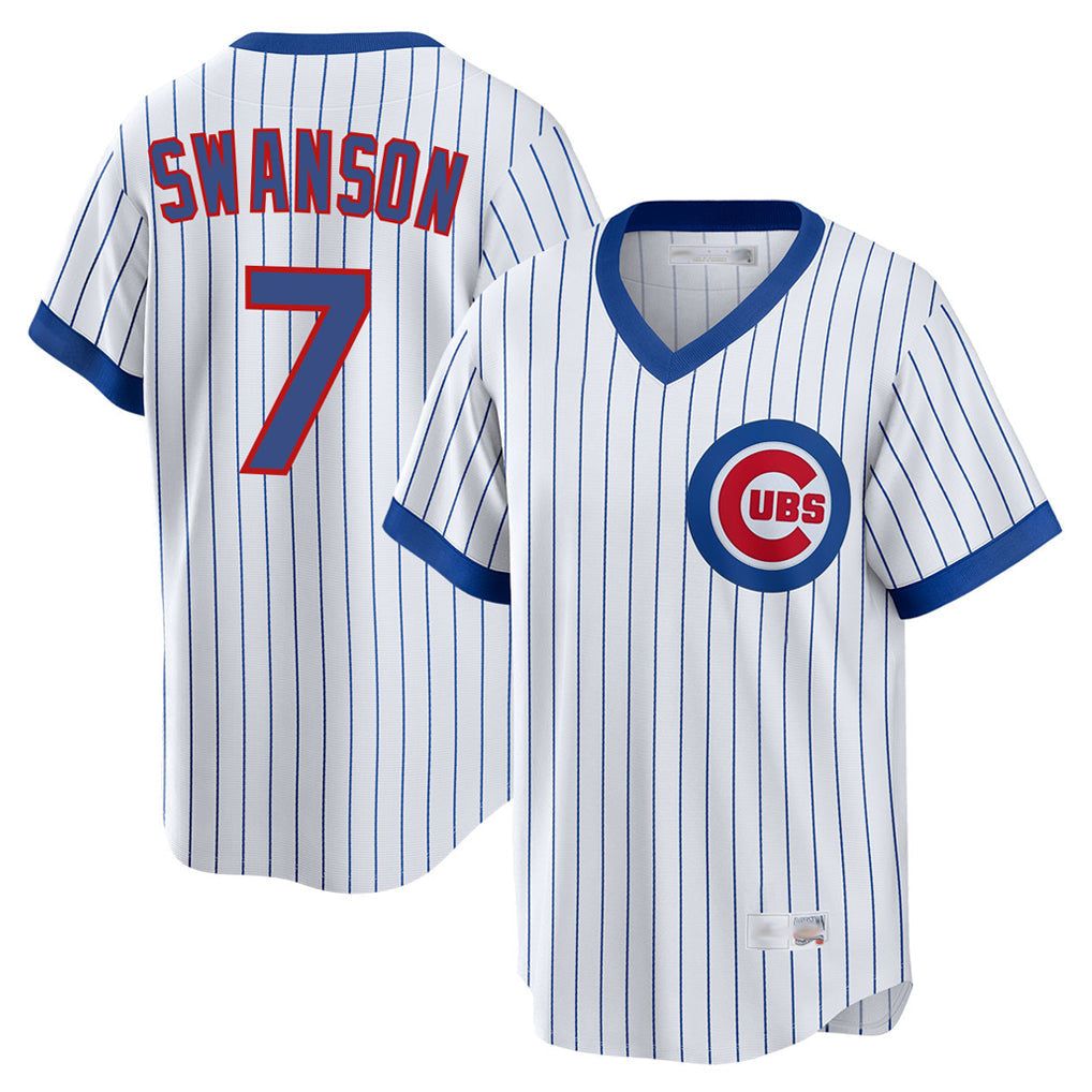 Punc C.Cubs #7 Dansby Swanson Player White T-shirt Cooperstown Collection Limited Stitched Jerseys