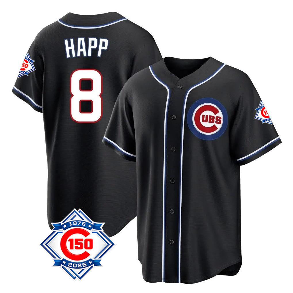 Punc C.Cubs #8 Ian Happ Player Black Fashion Out 150th Anniversary Game Stitched Jerseys