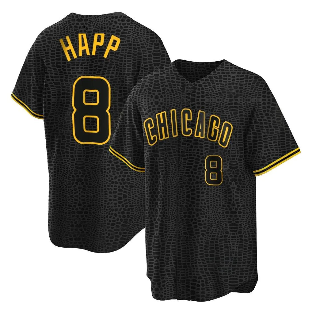 Punc C.Cubs #8 Ian Happ Player Black Snake Skin City Game Stitched Jerseys