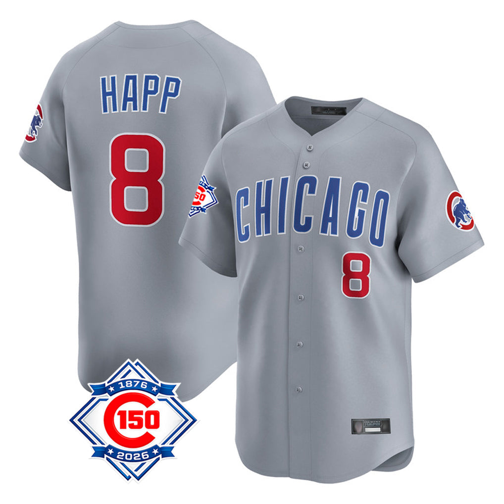 Punc C.Cubs #8 Ian Happ Player Gray Road 150th Anniversary Limited Home Stitched Jerseys