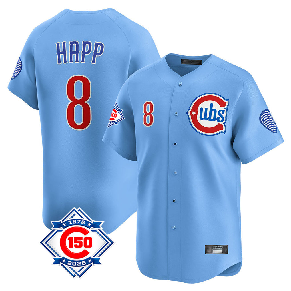 Punc C.Cubs #8 Ian Happ Player Light Blue 150th Anniversary Limited Home Stitched Jerseys