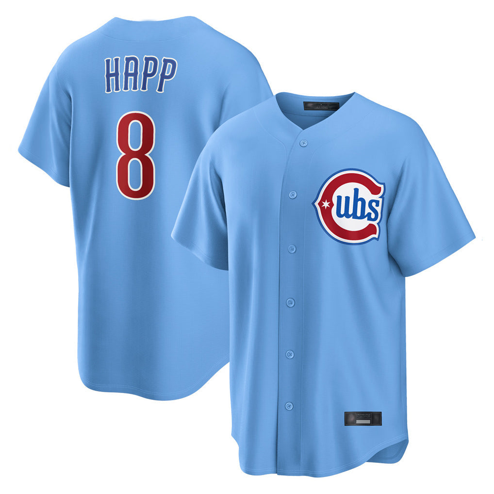 Punc C.Cubs #8 Ian Happ Player Light Blue Home Game Stitched Jerseys