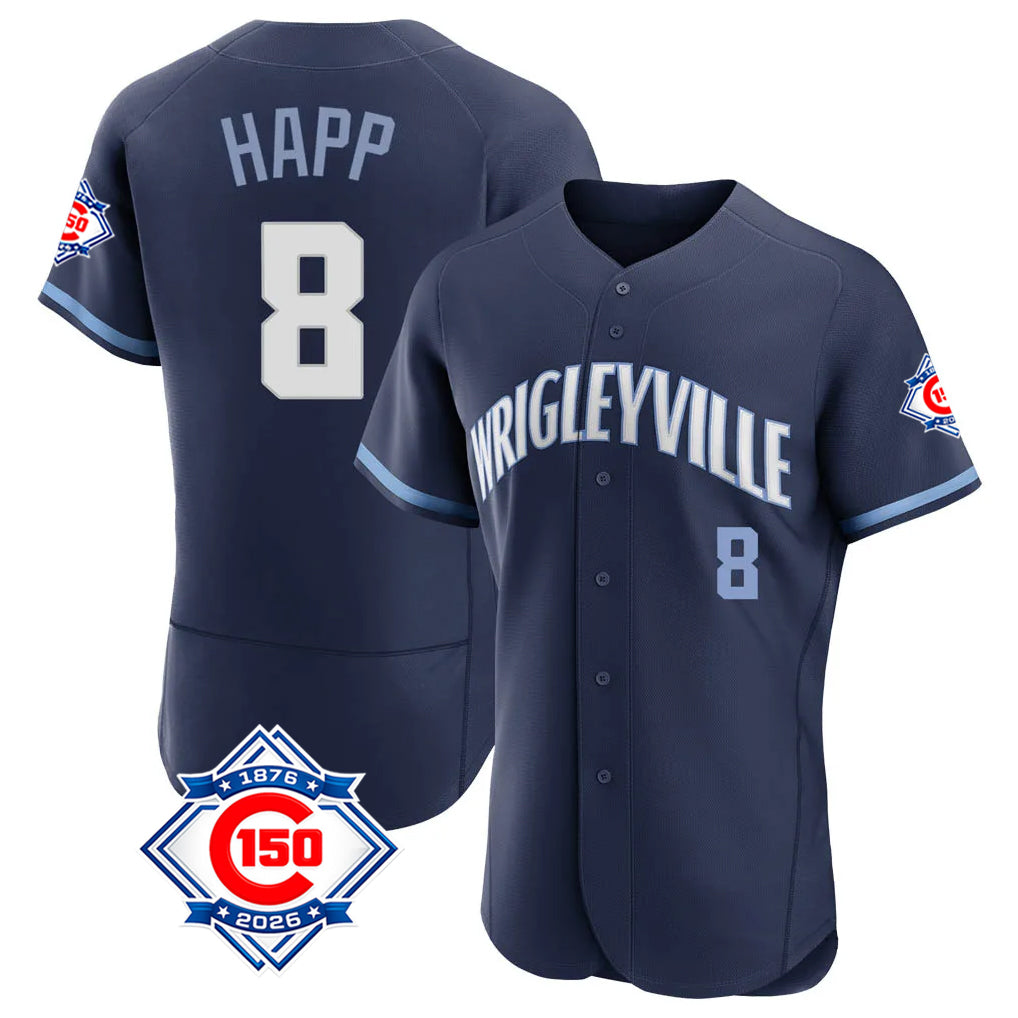 Punc C.Cubs #8 Ian Happ Player Navy City Connect 150th Anniversary Limited Elite Home Stitched Jerseys