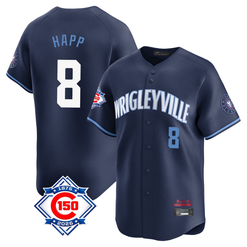 Punc C.Cubs #8 Ian Happ Player Navy City Connect 150th Anniversary Limited Home Stitched Jerseys