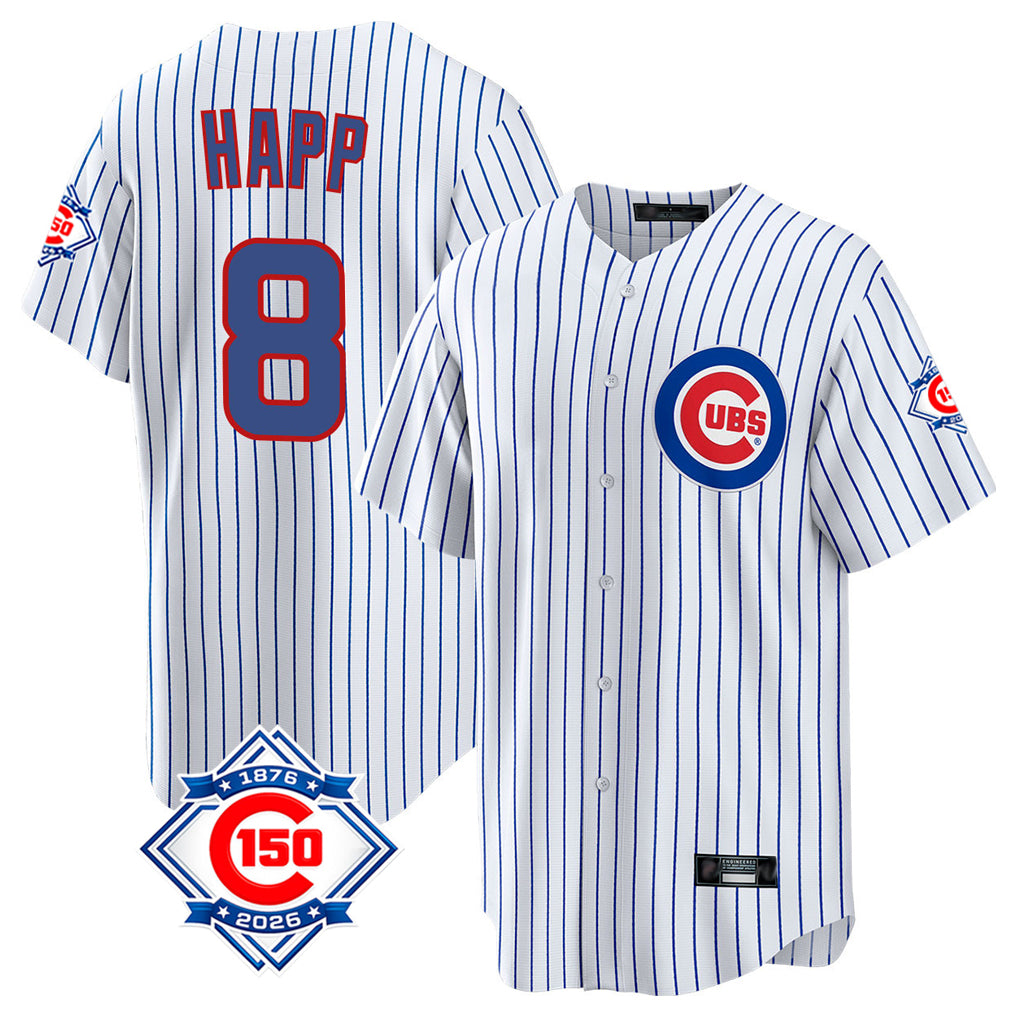 Punc C.Cubs #8 Ian Happ Player White 150th Anniversary Home Game Stitched Jerseys