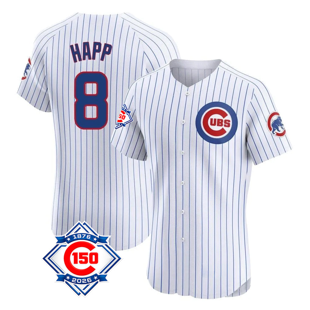 Punc C.Cubs #8 Ian Happ Player White 150th Anniversary Limited Elite Home Game Stitched Jerseys