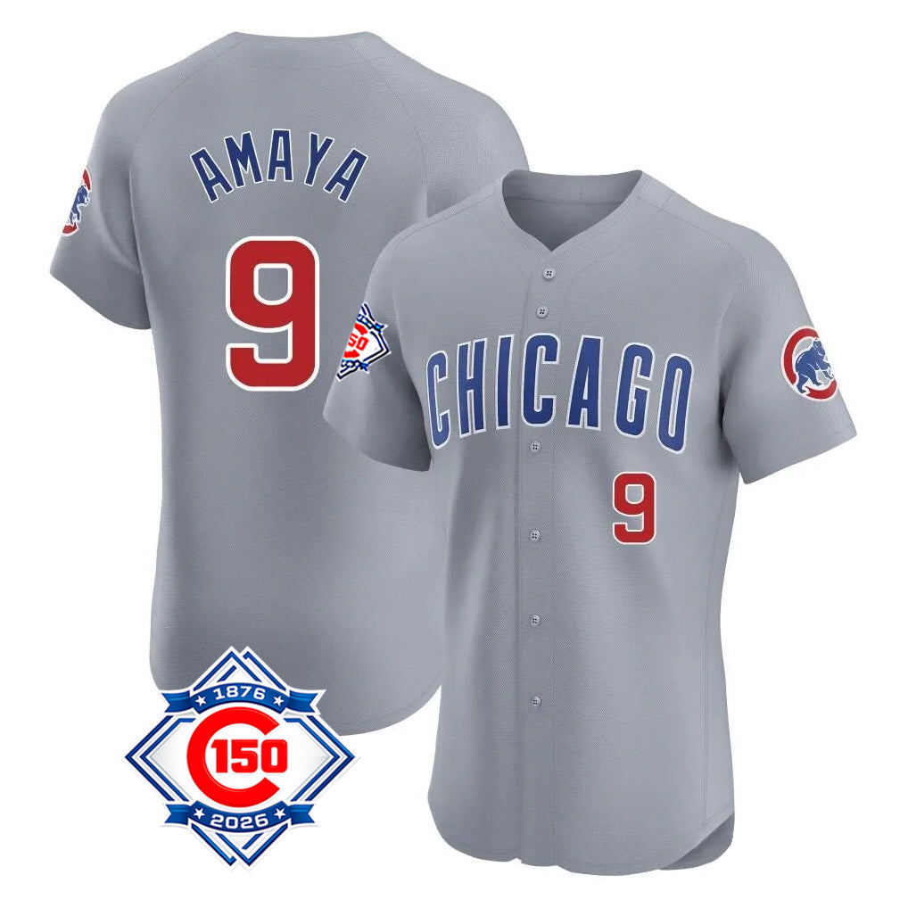 Punc C.Cubs #9 Miguel Amaya Player Gray Road 150th Anniversary Limited Elite Home Stitched Jerseys