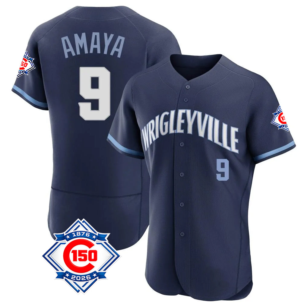 Punc C.Cubs #9 Miguel Amaya Player Navy City Connect 150th Anniversary Limited Elite Home Stitched Jerseys