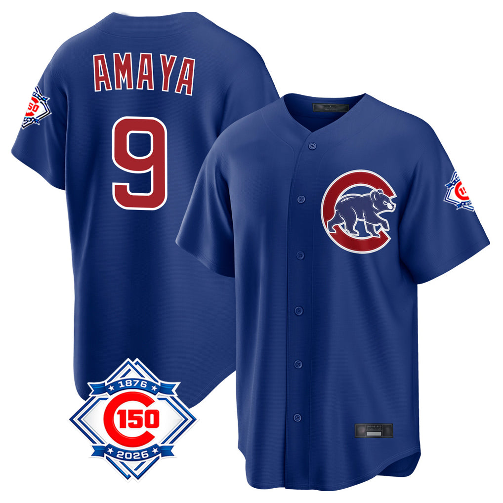 Punc C.Cubs #9 Miguel Amaya Player Royal 150th Anniversary Home Game Stitched Jerseys