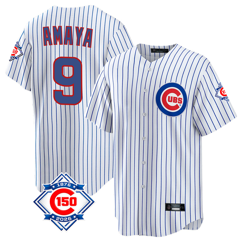 Punc C.Cubs #9 Miguel Amaya Player White 150th Anniversary Home Game Stitched Jerseys