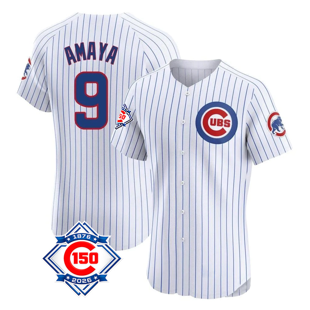 Punc C.Cubs #9 Miguel Amaya Player White 150th Anniversary Limited Elite Home Game Stitched Jerseys