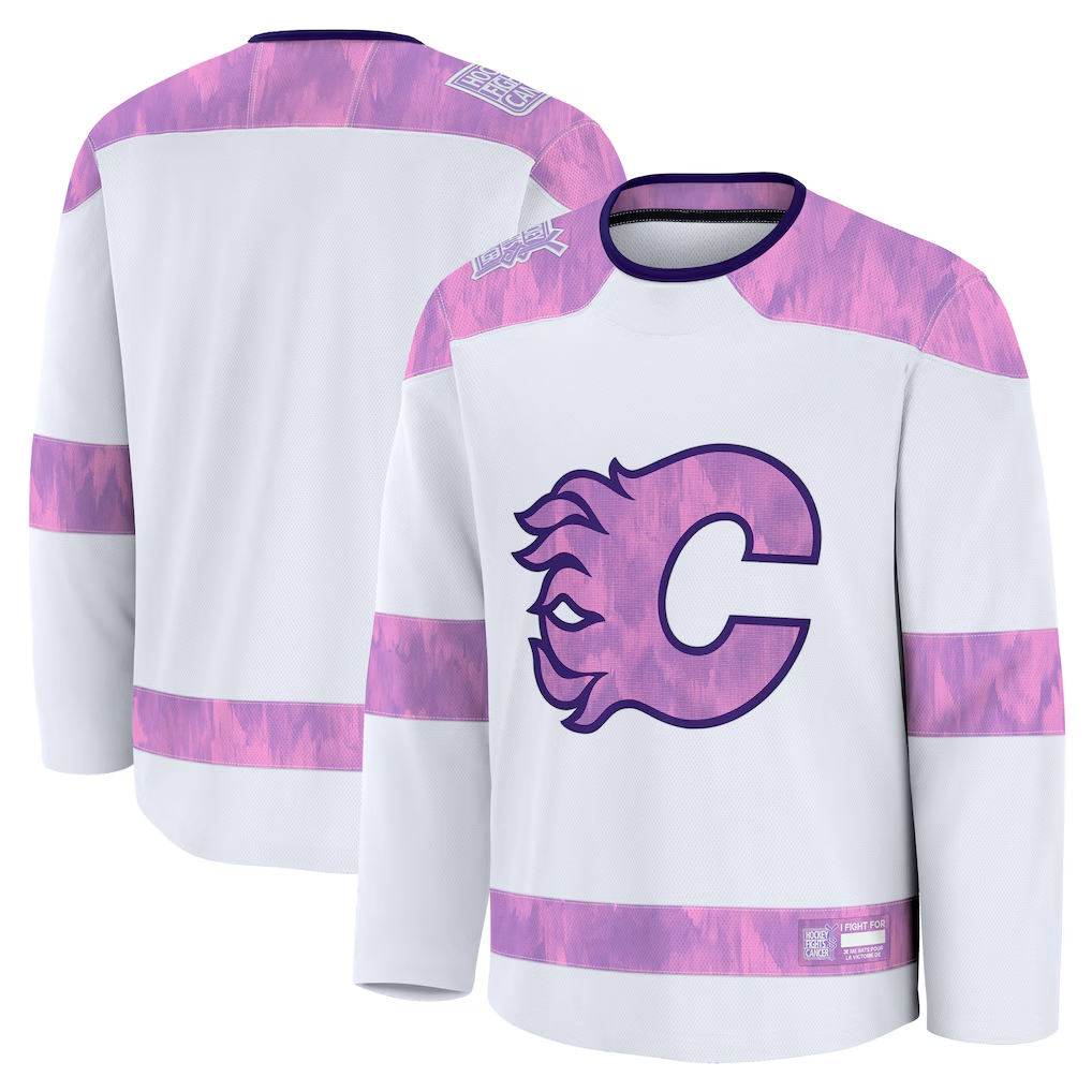 Punc C.Flames White 2024 Hockey Fights Cancer Practice Jerseys