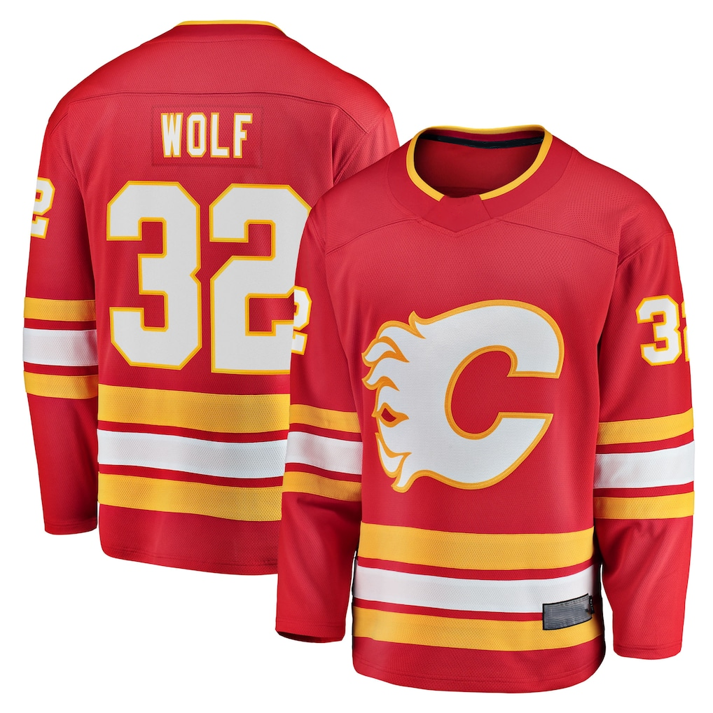 Punc C.Flames #32 Dustin Wolf Red Home Breakaway Jerseys