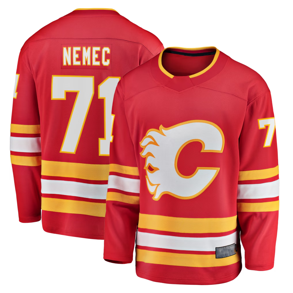Punc C.Flames #71 Simon Nemec Red Home Breakaway Jerseys