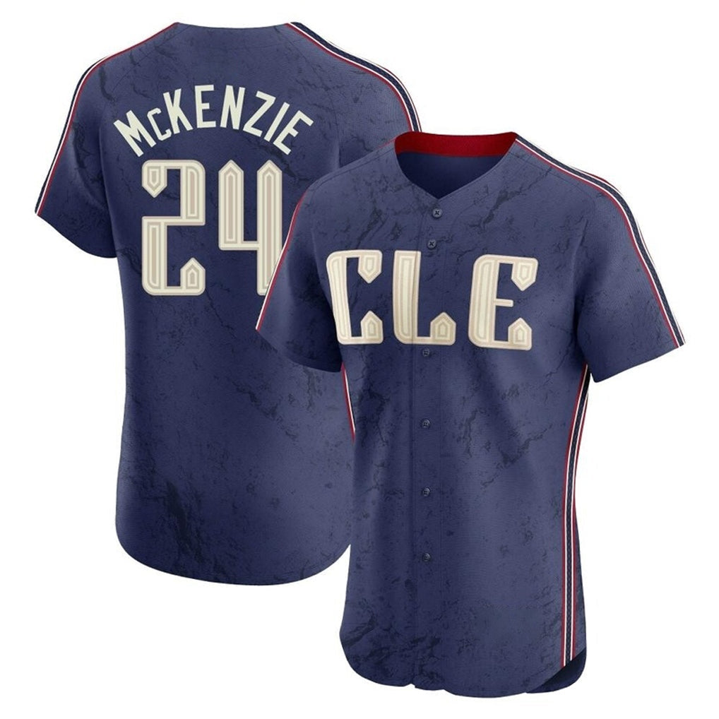 Punc C.Guardians #24 Triston McKenzie Player Navy City Connect Limited Elite Home Stitched Jerseys