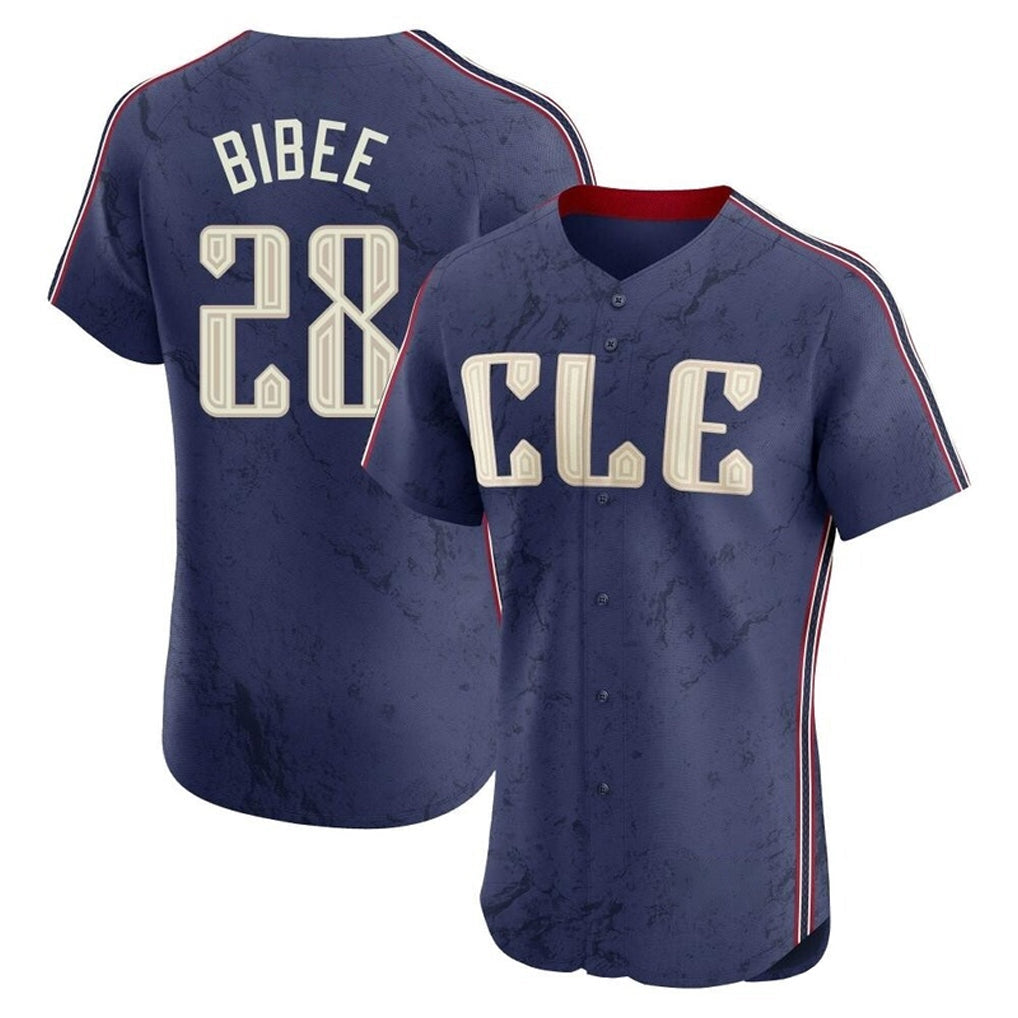 Punc C.Guardians #28 Tanner Bibee Player Navy City Connect Limited Elite Home Stitched Jerseys