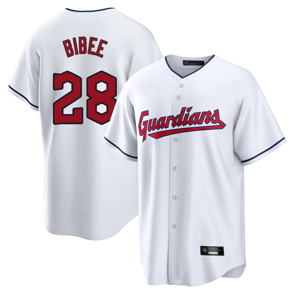 Punc C.Guardians #28 Tanner Bibee Player White Home Game Stitched Jerseys