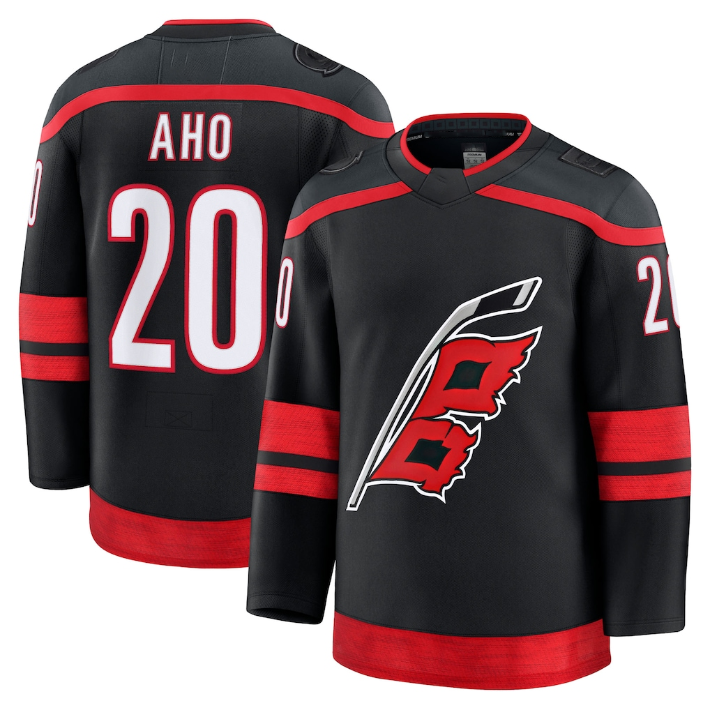 Punc C.Hurricanes #20 Sebastian Aho Black Home Premium Stitched Jerseys