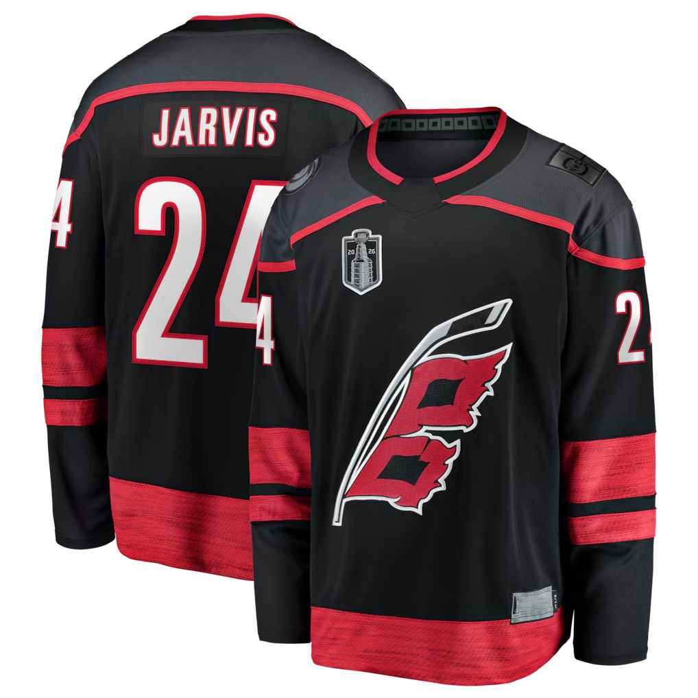 Punc C.Hurricanes #24 Seth Jarvis Black 2026 Stanley Cup Final Home Breakaway Stitched Jerseys