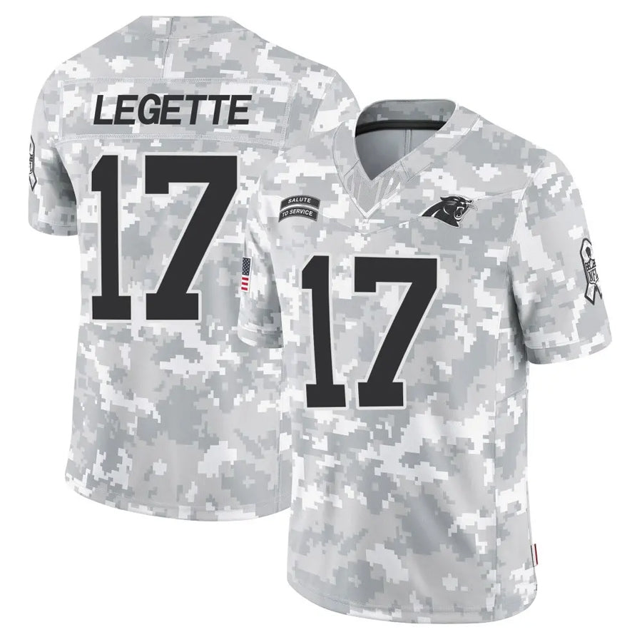 Punc C.Panthers #17 Xavier Legette Player Salute to Service Limited Arctic Camo Stitched Jerseys