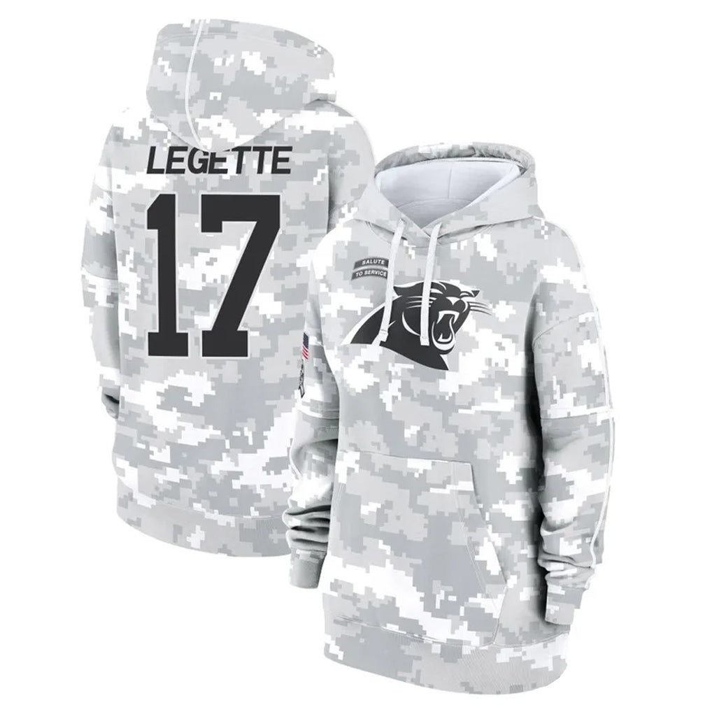 Punc C.Panthers #17 Xavier Legette Player Arctic Camo Salute to Service Hoodies Stitched Jerseys
