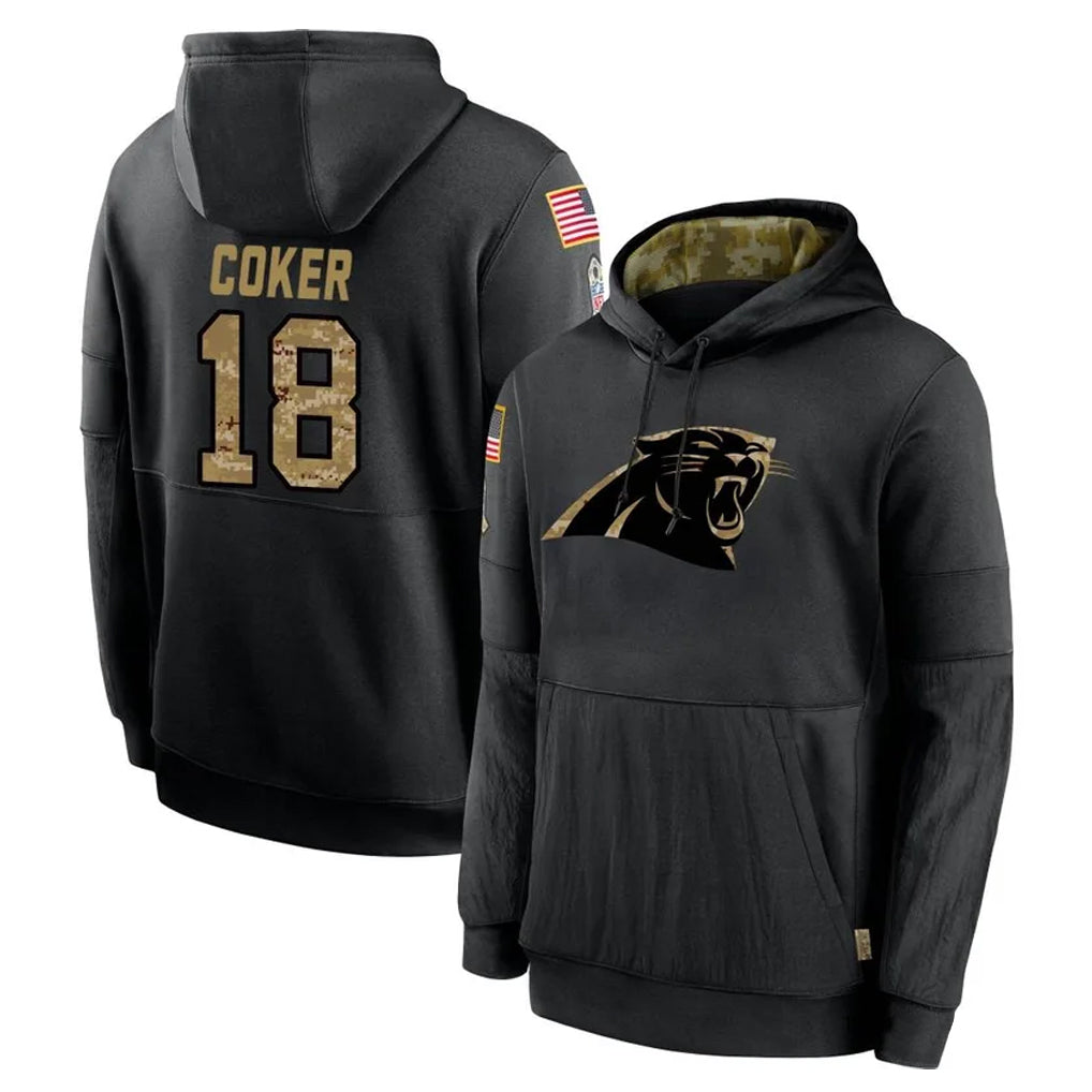 Punc C.Panthers #18 Jalen Coker Player Black Salute to Service Pullover Hoodies Limited Game Stitched Jerseys