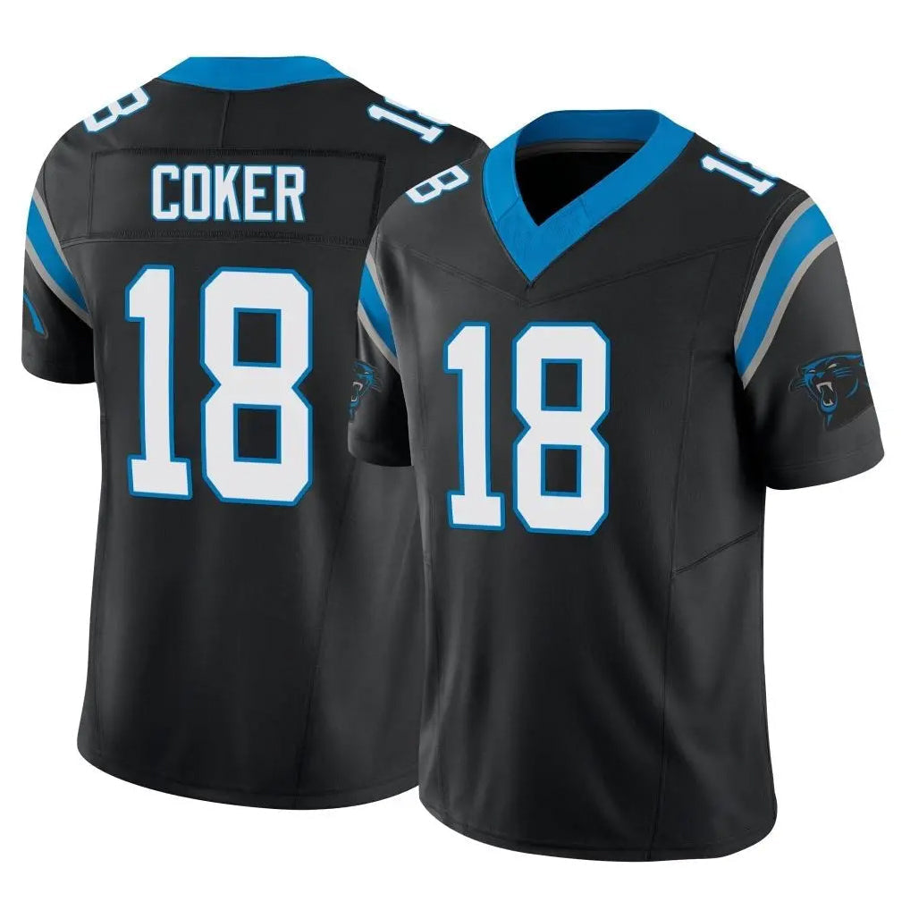 Punc C.Panthers #18 Jalen Coker Player Black Vapor F.U.S.E. Limited Home Game Stitched Jerseys