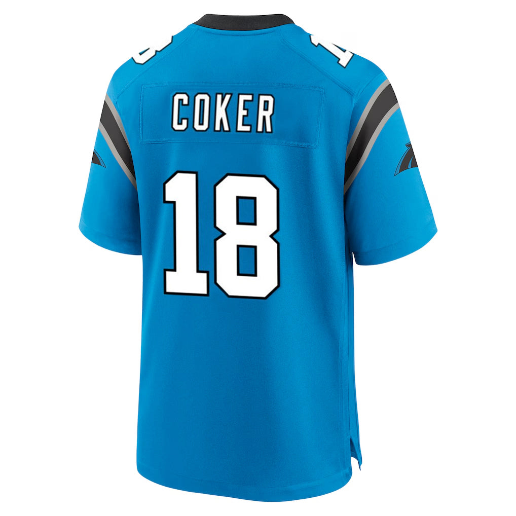 Punc C.Panthers #18 Jalen Coker Player Blue Home Game Stitched Jerseys