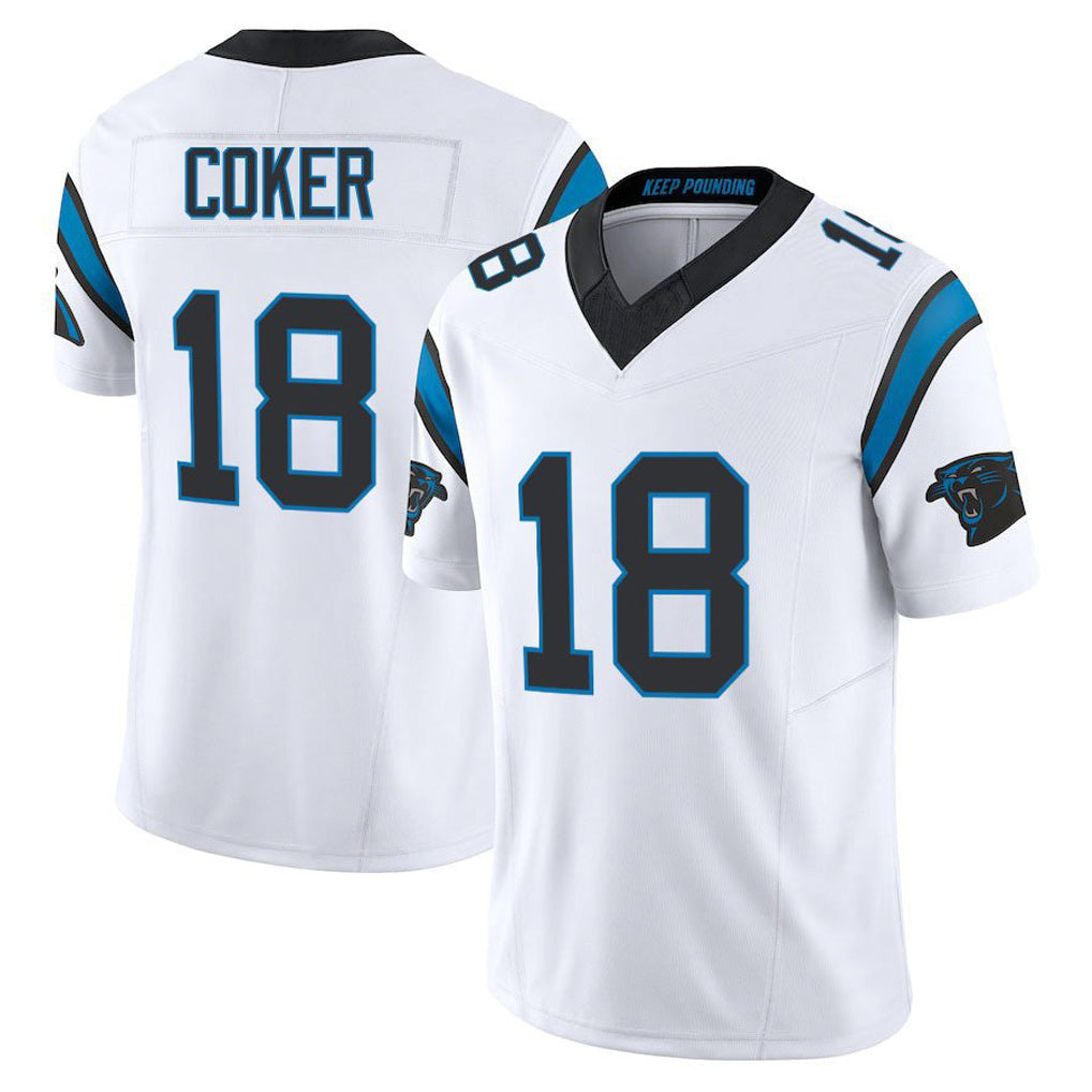 Punc C.Panthers #18 Jalen Coker Player White Vapor F.U.S.E. Limited Home Game Stitched Jerseys