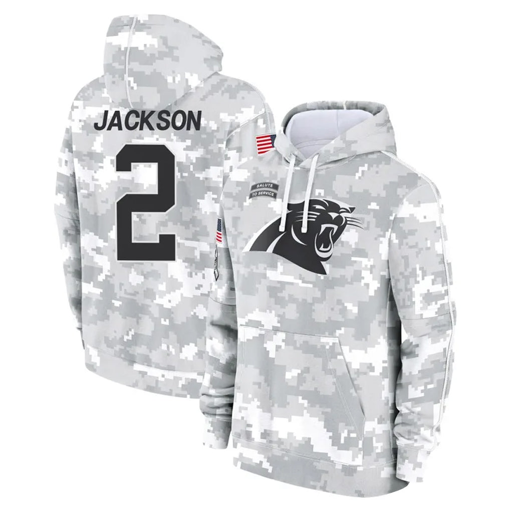 Punc C.Panthers #2 Michael Jackson Player Arctic Camo Salute to Service Pullover Hoodies Limited Game Stitched Jerseys