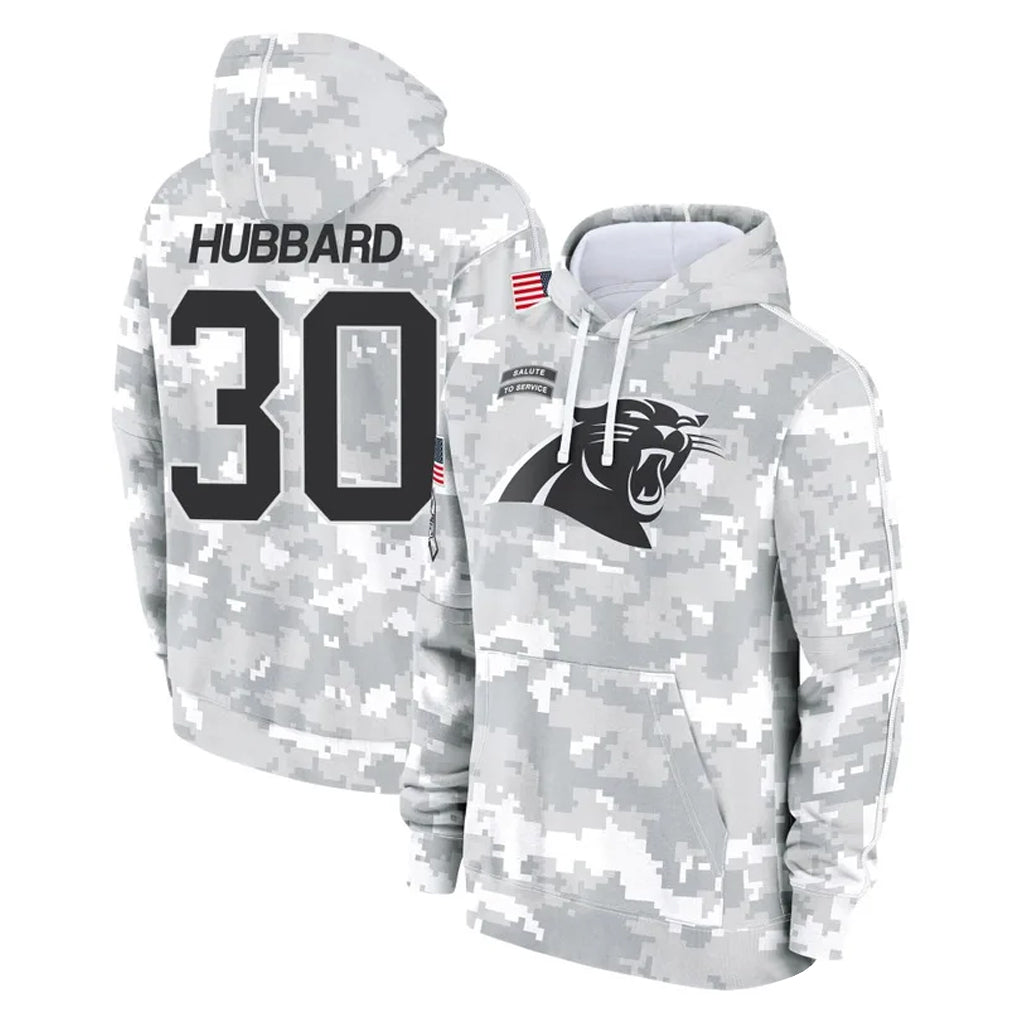 Punc C.Panthers #30 Chuba Hubbard Player Arctic Camo Salute to Service Pullover Hoodies Limited Game Stitched Jerseys