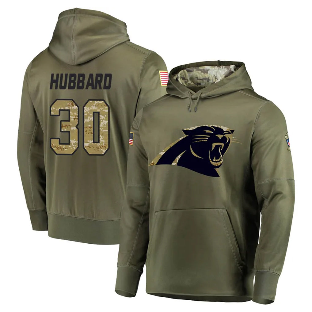 Punc C.Panthers #30 Chuba Hubbard Player Olive Salute to Service Hoodies Stitched Jerseys