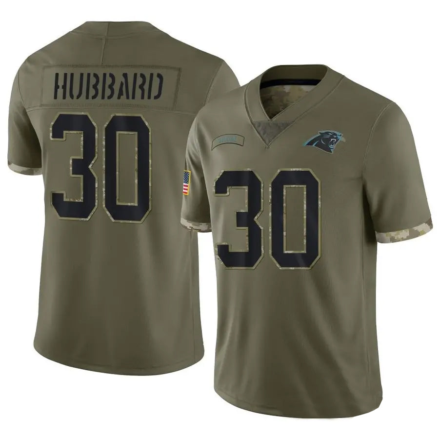Punc C.Panthers #30 Chuba Hubbard Player Salute To Service Olive Stitched Jerseys