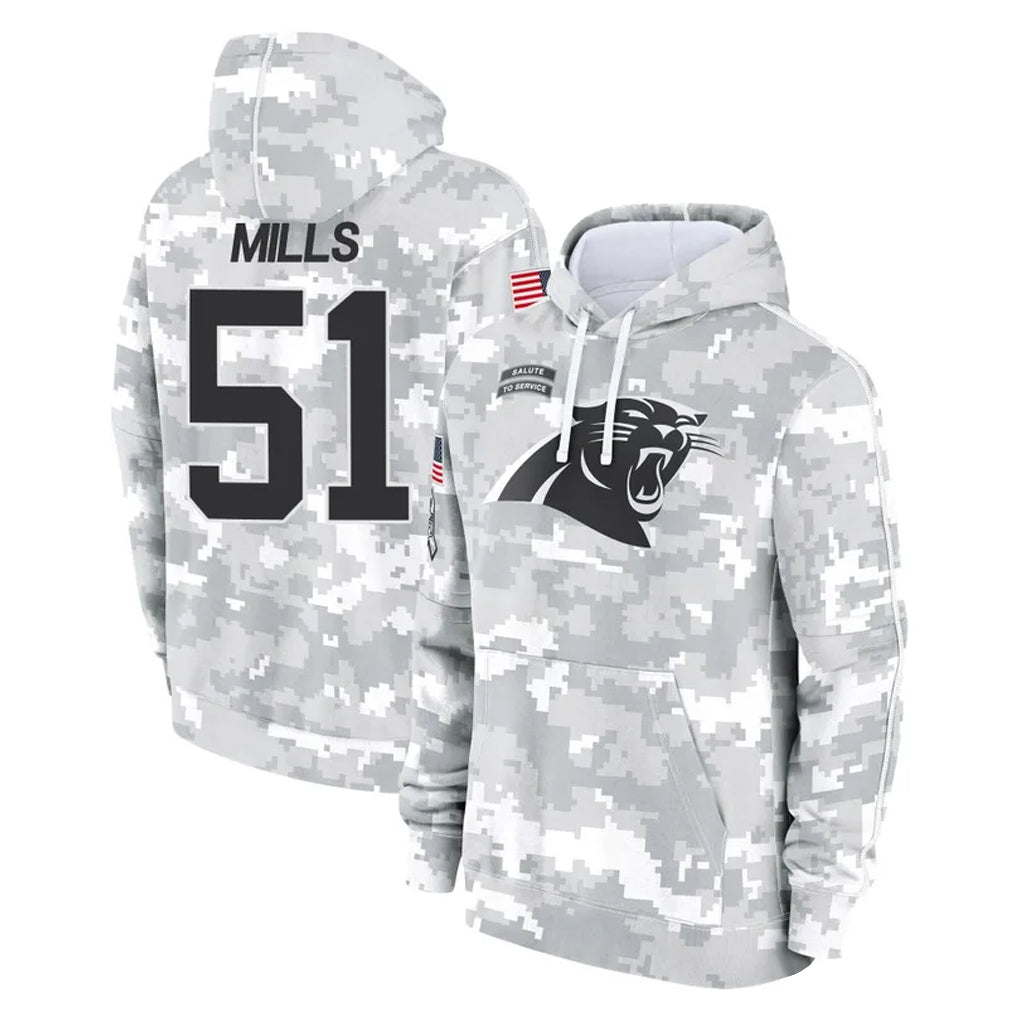 Punc C.Panthers #51 Sam Mills Player Arctic Camo Salute to Service Pullover Hoodies Limited Game Stitched Jerseys
