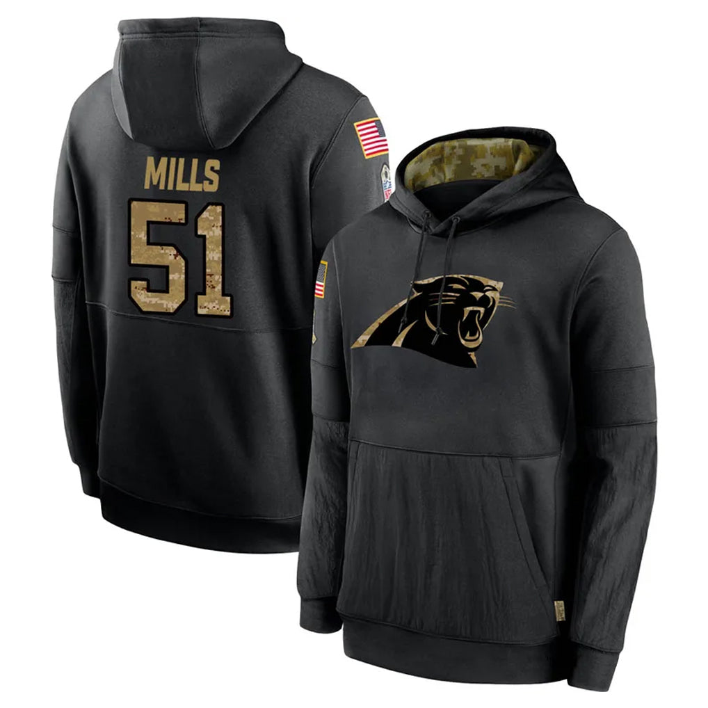 Punc C.Panthers #51 Sam Mills Player Black Salute to Service Pullover Hoodies Limited Game Stitched Jerseys