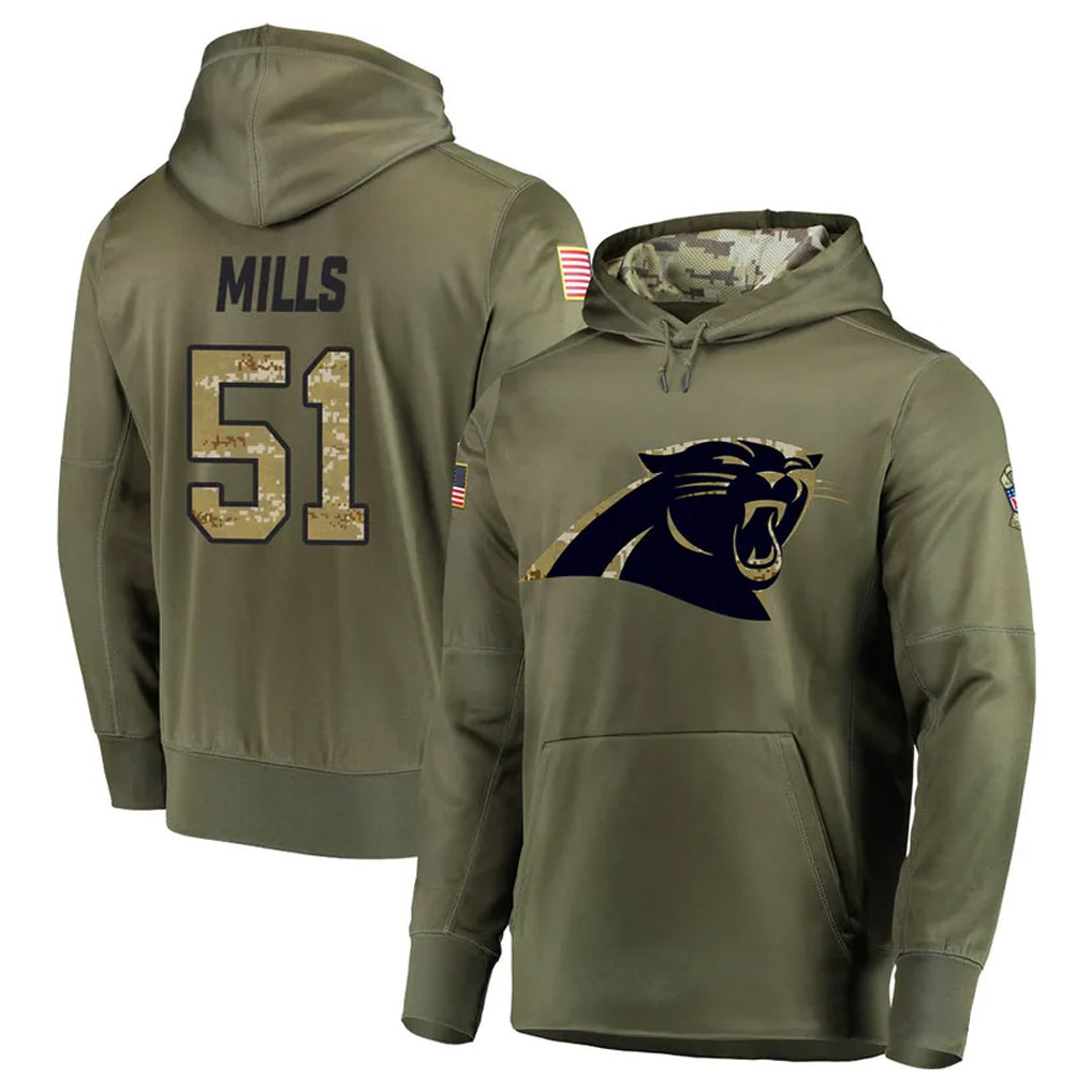 Punc C.Panthers #51 Sam Mills Player Olive Salute to Service Hoodies Stitched Jerseys