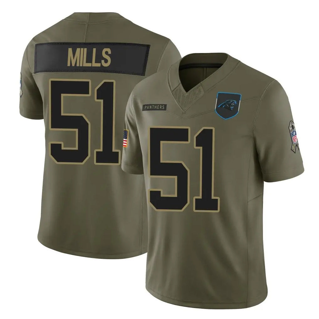 Punc C.Panthers #51 Sam Mills Player Olive Salute to Service Limited Home Game Stitched Jerseys