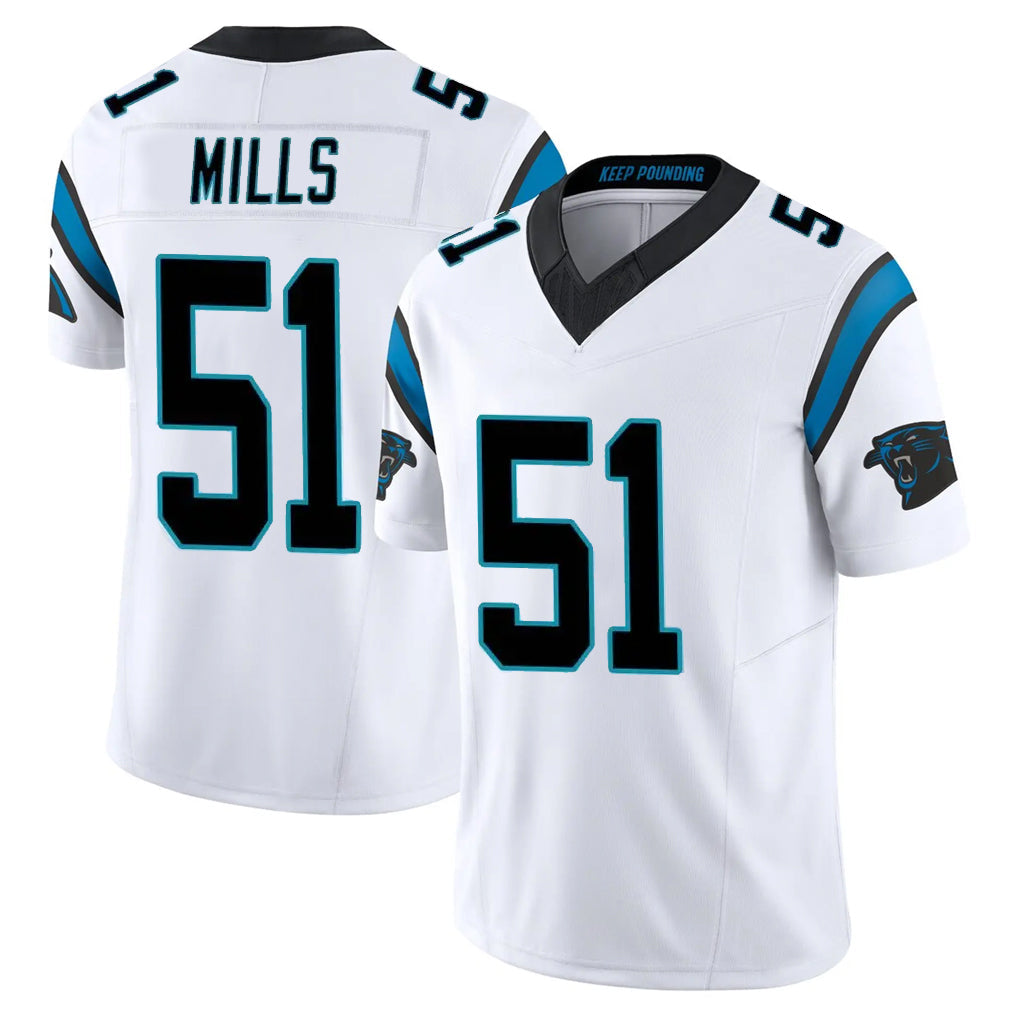 Punc C.Panthers #51 Sam Mills Player White Vapor F.U.S.E. Limited Home Game Stitched Jerseys