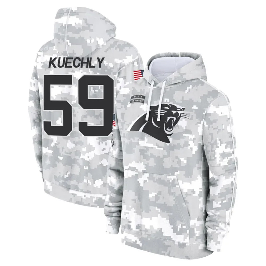 Punc C.Panthers #59 Luke Kuechly Player Arctic Camo Salute to Service Hoodies Stitched Jerseys