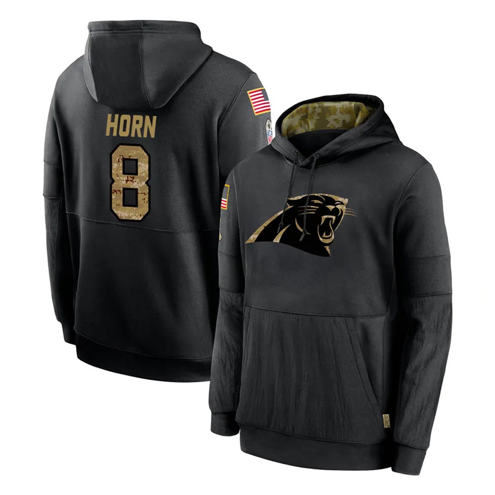 Punc C.Panthers #8 Jaycee Horn Player Black Salute to Service Pullover Hoodies Limited Game Stitched Jerseys