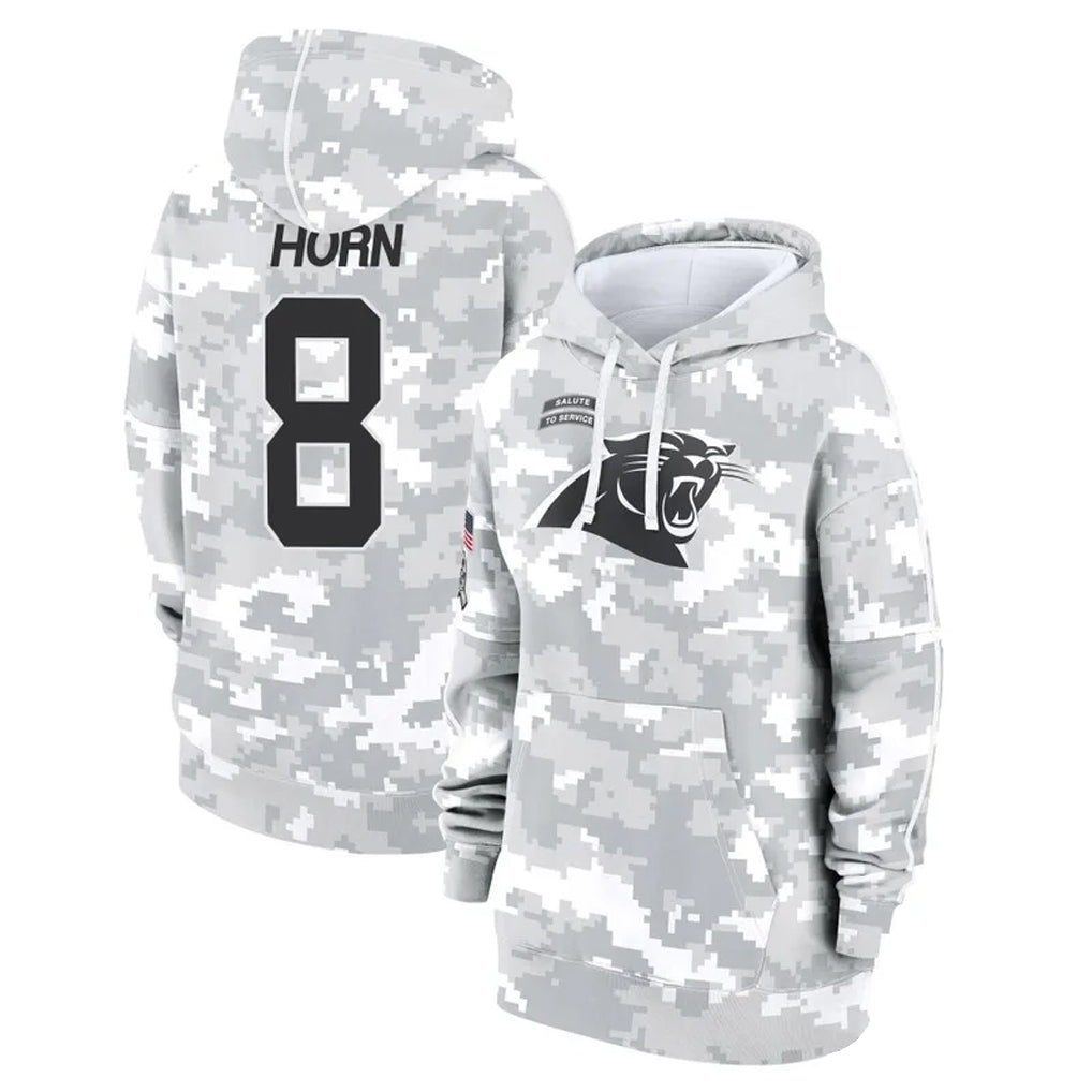 Punc C.Panthers #8 Jaycee Horn Player Arctic Camo Salute to Service Hoodies Stitched Jerseys
