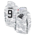 Punc C.Panthers #9 Bryce Young Player Arctic Camo Salute to Service Pullover Hoodies Limited Game Stitched Jerseys