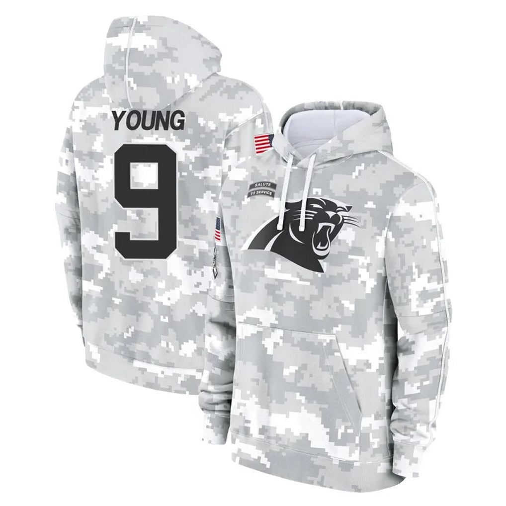 Punc C.Panthers #9 Bryce Young Player Arctic Camo Salute to Service Pullover Hoodies Limited Game Stitched Jerseys