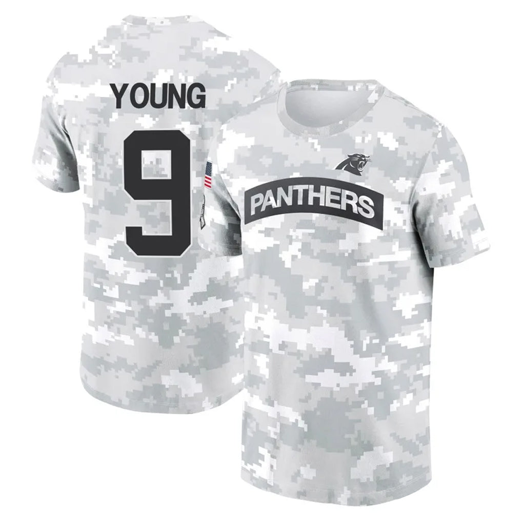 Punc C.Panthers #9 Bryce Young Player Arctic Camo Salute to Service T-Shirt Hoodies Stitched Jerseys