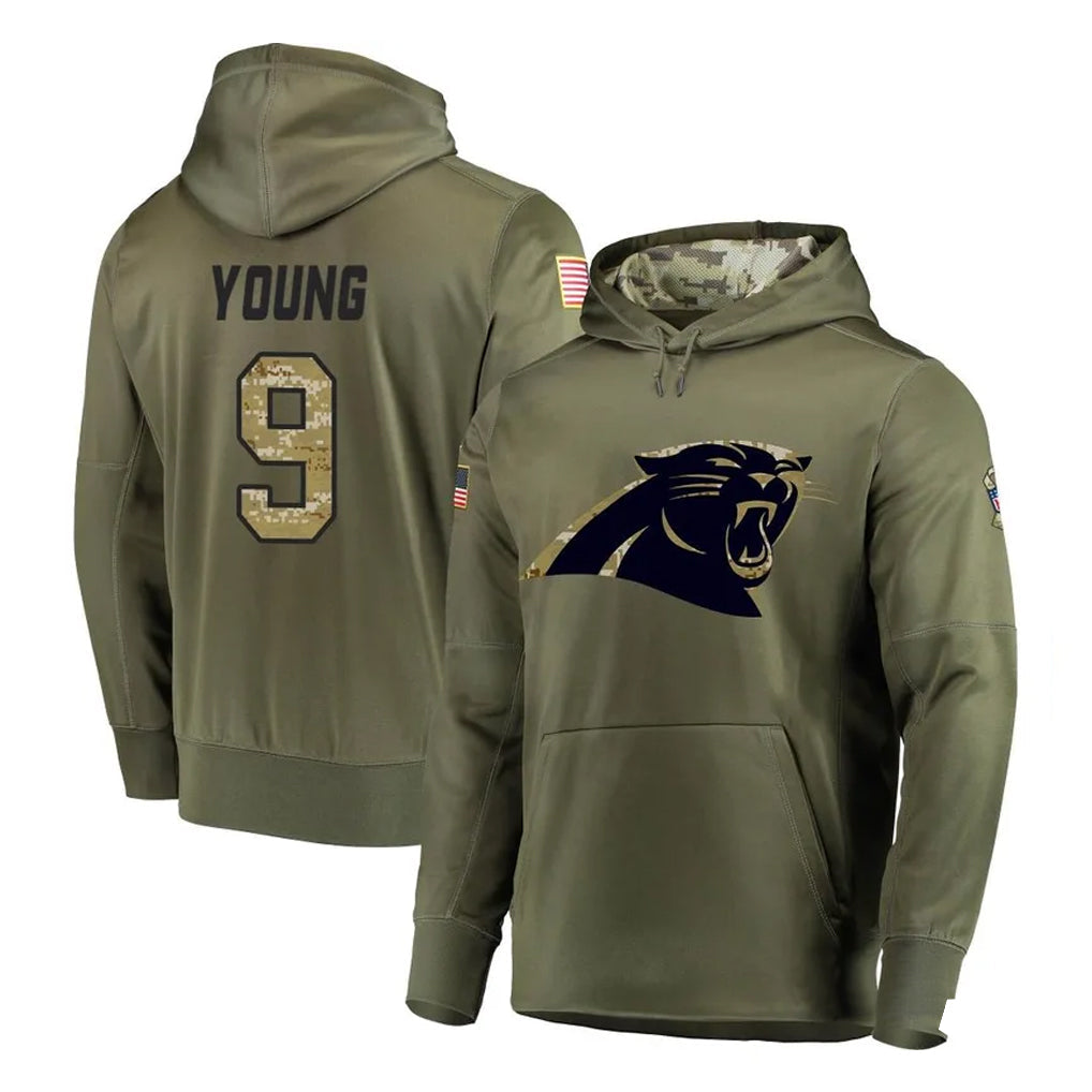 Punc C.Panthers #9 Bryce Young Player Olive Salute to Service Hoodies Stitched Jerseys