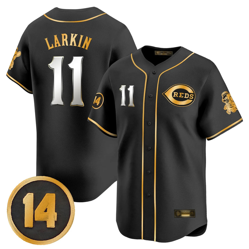 Punc C.Reds #11 Barry Larkin Player Black-Gold Vapor Premier Limited Home Stitched Jerseys
