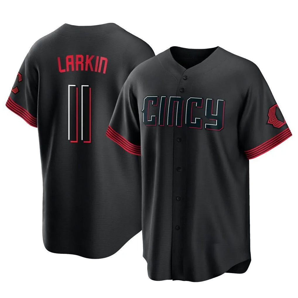Punc C.Reds #11 Barry Larkin Player Black City Connect Home Game Stitched Jerseys