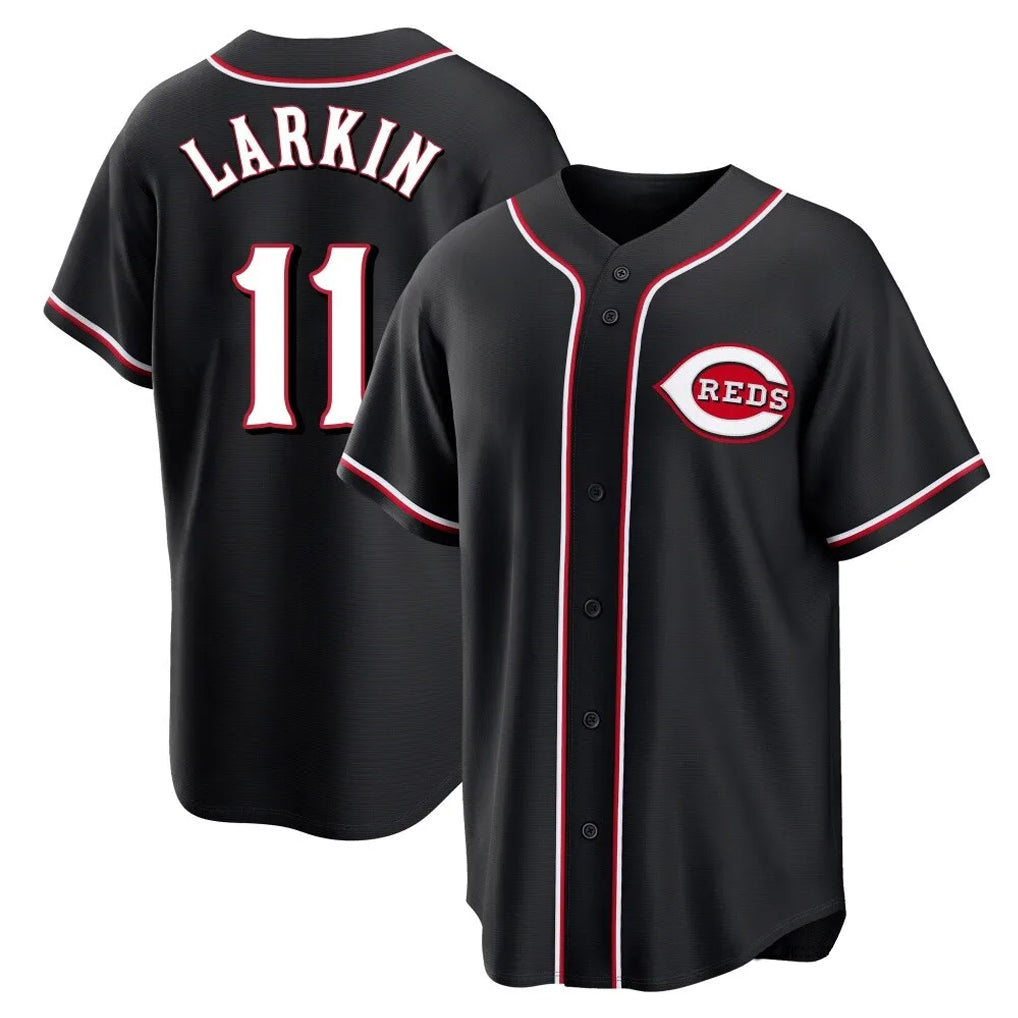 Punc C.Reds #11 Barry Larkin Player Black Fashion Out Home Game Stitched Jerseys