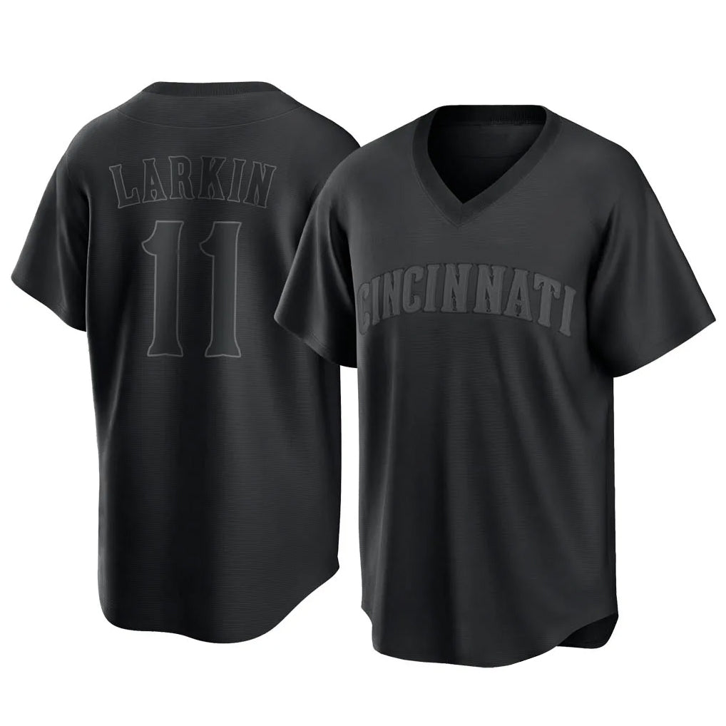 Punc C.Reds #11 Barry Larkin Player Black T-shirt Game Home Stitched Jerseys