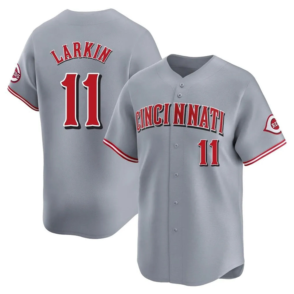 Punc C.Reds #11 Barry Larkin Player Gray Home Limited Stitched Jerseys